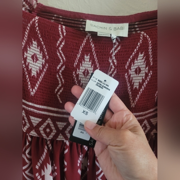 Sachin & Babi, Lola Short Printed Empire Dress, Aztec Borders Crimson - Size XS - Picture 4 of 11